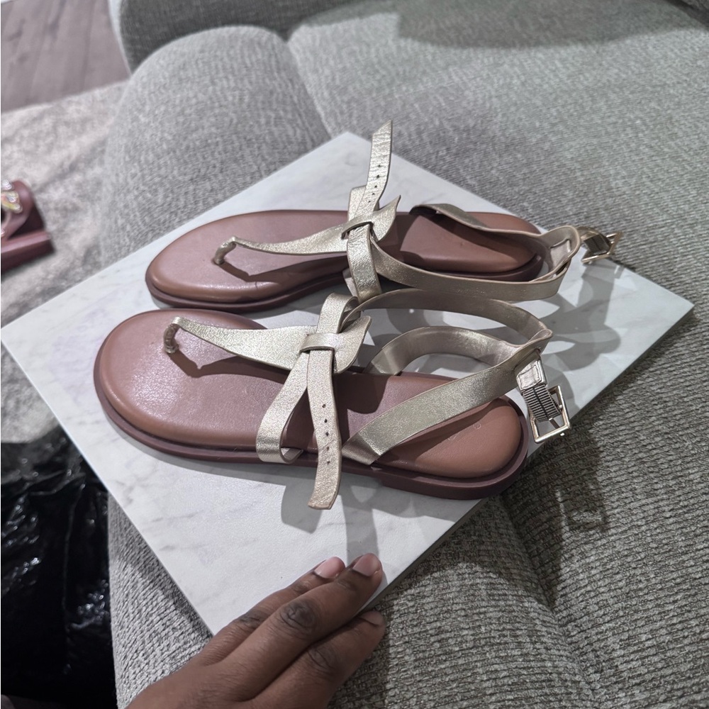 Copper Key Gold Sandals with Bow Detail